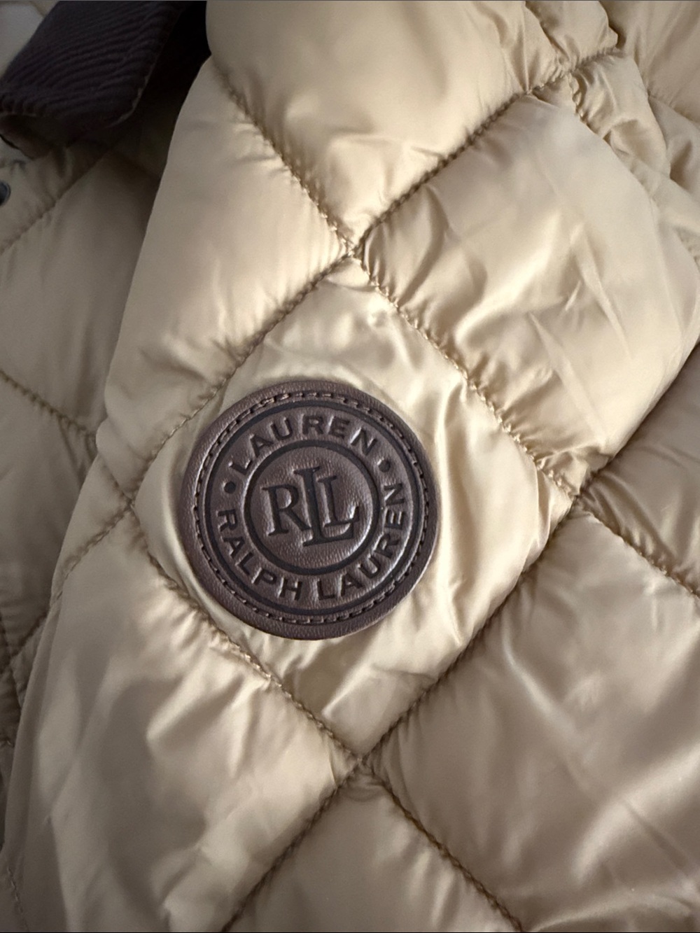 Lauren Ralph Lauren Twill Trim Diamond Quilted Barn Jacket Size M Birch Tan - Picture 9 of 10